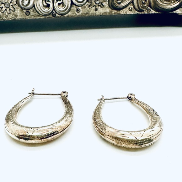 Vintage Silver Hoop Earrings - Picture 10 of 14